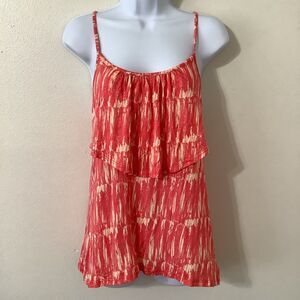 NWT Blue Stretch Coral Tiered Lace Beachy Summer Festival Boho Strappy Top M